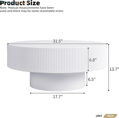 Modern round Coffee Table with Sturdy Base, White | Wood Sofa Center Table for Living Room,Office, Reception Room, Easy Assemble,