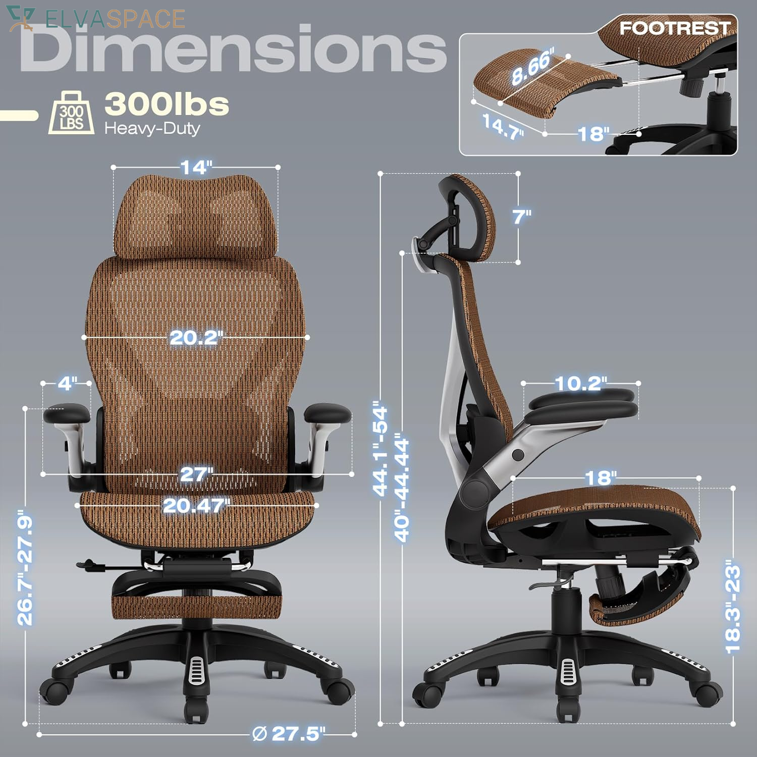 X100 Ergonomic Office Chair with Footrest, Big and Tall Home Desk Chair with 5D Flip-Up Arms, Adjustable 3D Lumbar Support,High Back Rolling Computer Chair, Swivel Mesh Chairs