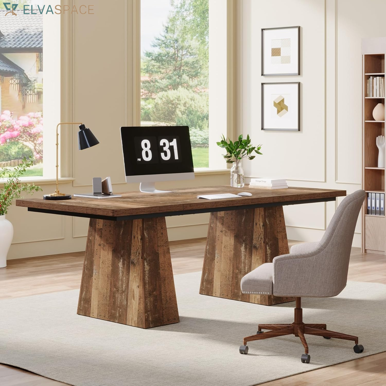 Tribesigns 63-Inch Executive Desk, Large Office Computer Desk with Double Pedestal, Modern Simple Workstations Writing Table Conference Table Business Furniture for Home Office, Espresso Brown