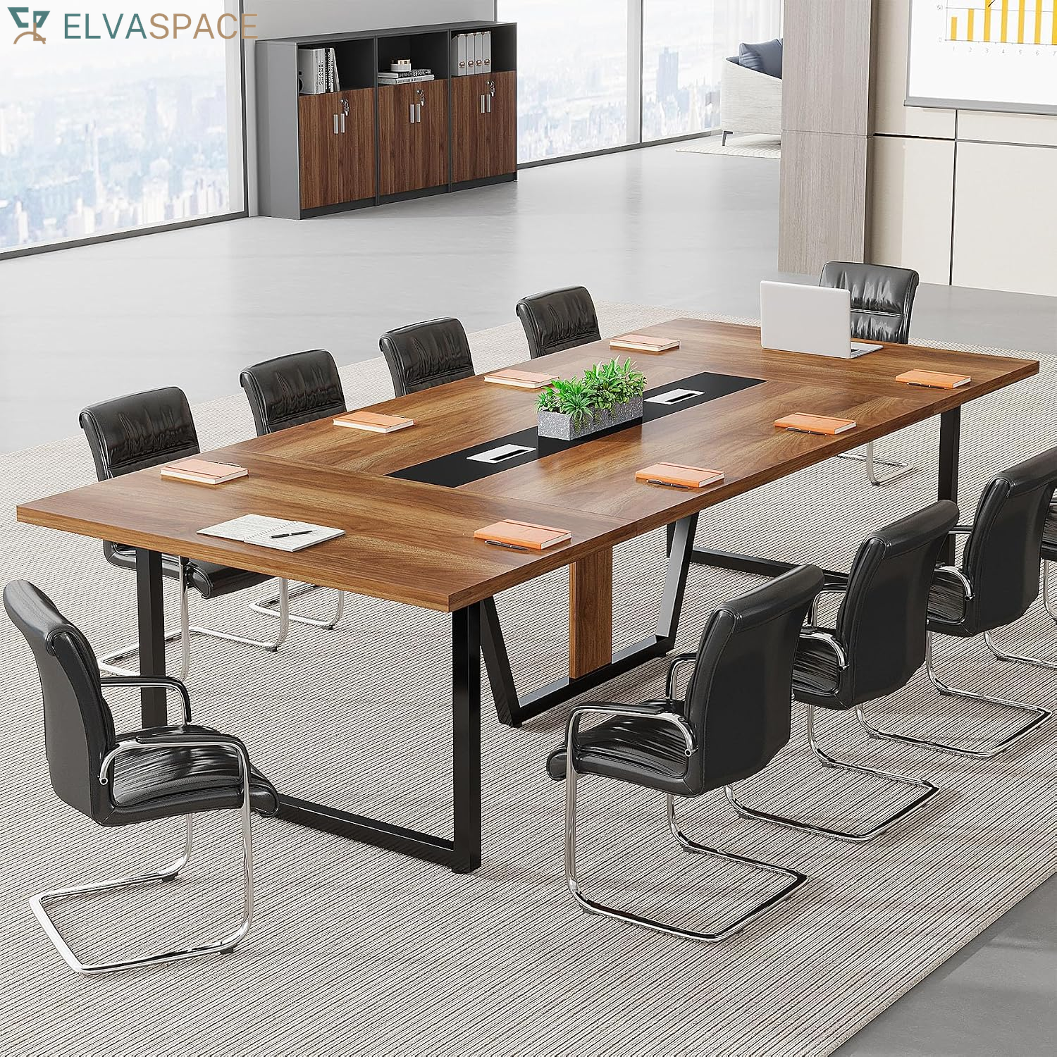 Tribesigns 8FT Conference Table, 94.49 L X 47.24 W X 29.53 H Inches Large Meeting Podcast Table for 10 People, Business Style Wooden Training Table with Strong Metal Frame for Office Conference