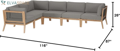 Clearwater Outdoor Patio Teak Wood 6-Piece Sectional Sofa in Gray Graphite