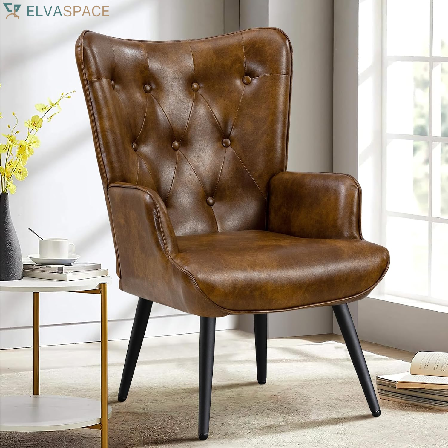 Boucle Accent Chair for Living Room, Upholstered Reading Chair with High Backrest, Tufted-Button Wingback Armchair for Bedroom, Dressing Room, Home Office, Ivory White