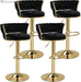 Bar Stools Set of 2, Adjustable Barstools Counter Height Stools with Back and Arm, Velvet Woven Kitchen Island Stools W/Gold Metal Leg & Base, 360° Swivel Bar Chair for Pubs Dining Room, White