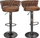 Bar Stools Set of 2, Adjustable Barstools Counter Height Stools with Back and Arm, Velvet Woven Kitchen Island Stools W/Gold Metal Leg & Base, 360° Swivel Bar Chair for Pubs Dining Room, White