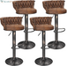 Bar Stools Set of 2, Adjustable Barstools Counter Height Stools with Back and Arm, Velvet Woven Kitchen Island Stools W/Gold Metal Leg & Base, 360° Swivel Bar Chair for Pubs Dining Room, White
