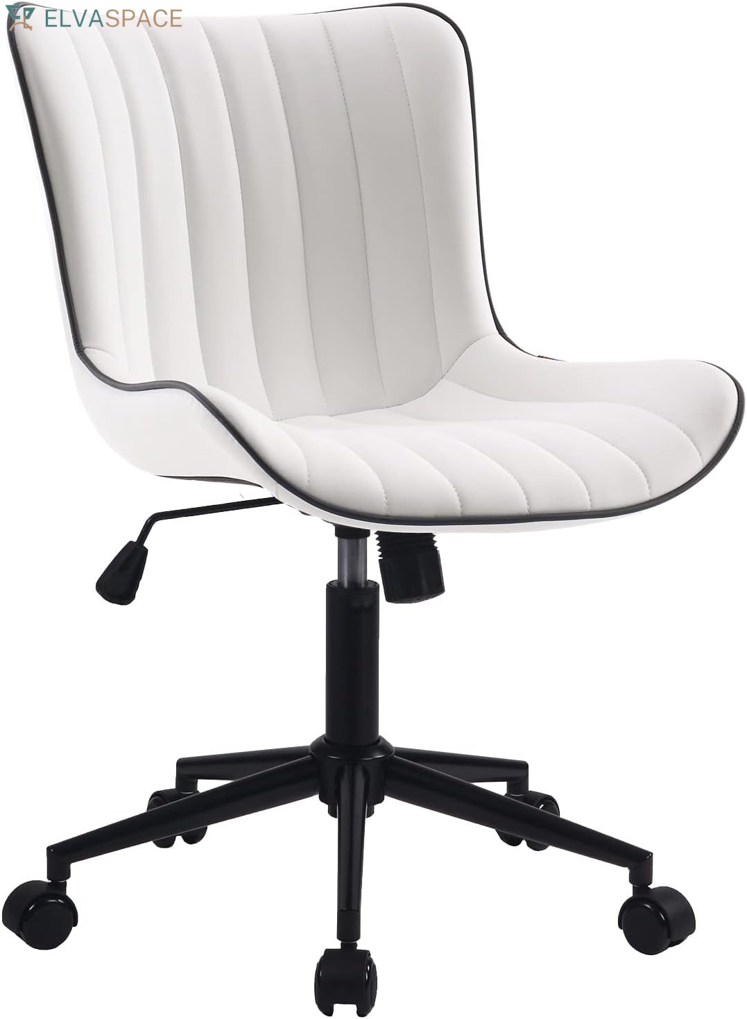 Green Office Desk Chair with Wheels Armless Vanity Chair Modern | Faux Leather Upholstered with Rocking Back, Swivel Height Adjustable Small Cute Computer Rolling Task Chair Ergonomic 300Lb