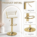 Bar Stools Set of 2, Adjustable Barstools Counter Height Stools with Back and Arm, Velvet Woven Kitchen Island Stools W/Gold Metal Leg & Base, 360° Swivel Bar Chair for Pubs Dining Room, White