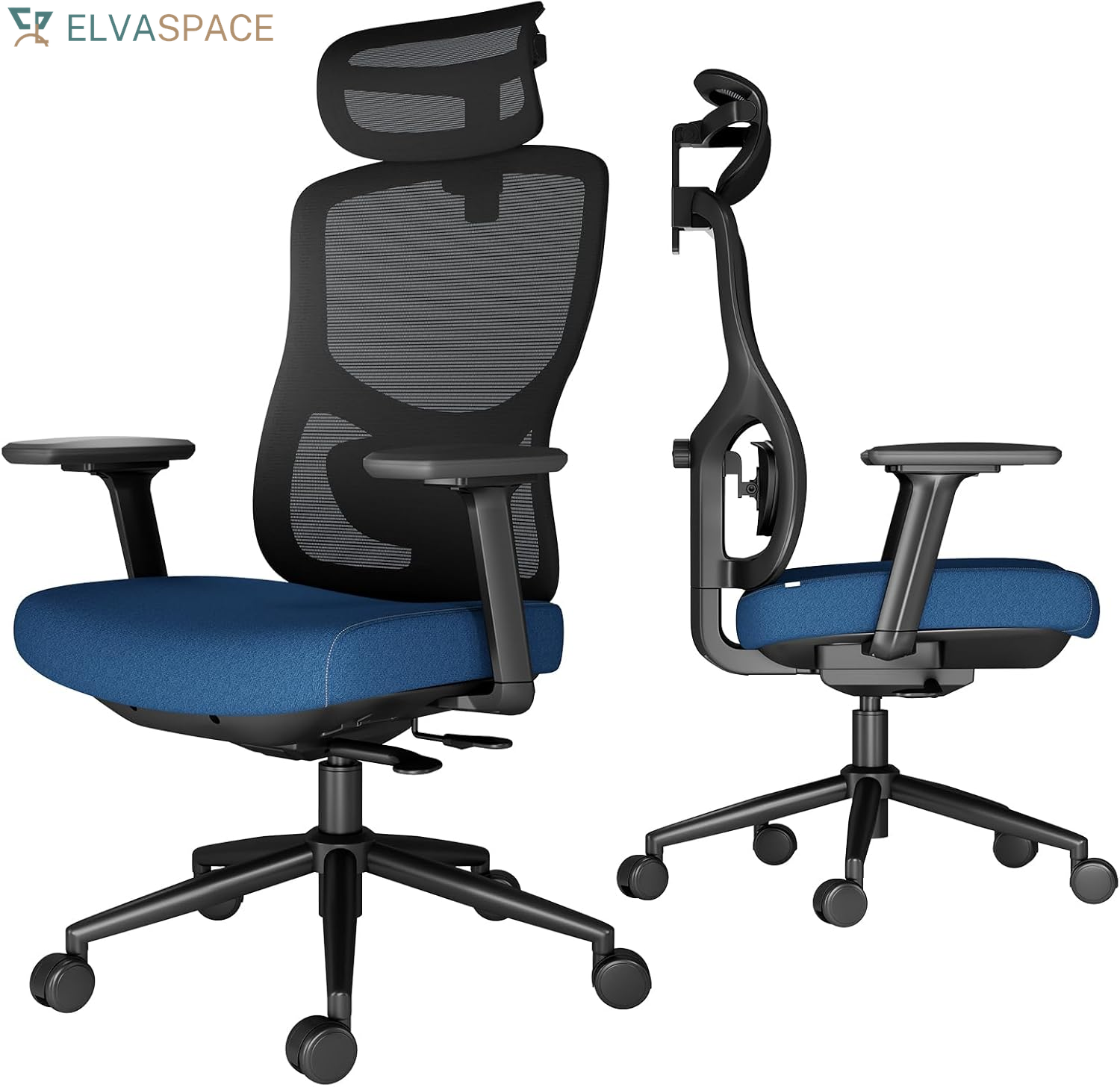 Ergonomic Office Chair with Breathable Mesh Back & Thick Cushion Seat, 4D Armrests, 3D Headrest, Adjustable Lumbar Support & Seat Depth, High Back Desk Chair with Tilt Lock (Black)