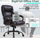 Big and Tall Office Chair 500Lb Wide Seat Massage Desk Chair Ergonomic Computer Chair with Headrest Lumbar Support Armrest Rolling Swivel Chair Adjustable PU Leather Task Chair for Adults Women(Brown)