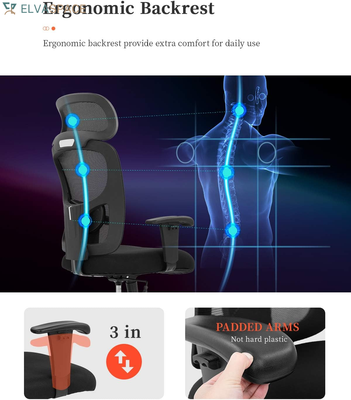 Big and Tall Office Chair Ergonomic Chair 400Lbs Wide Seat Executive Desk Chair with Lumbar Support Adjustable Armrest Headrest High Back Mesh Computer Chair Rolling Swivel Task Chair(Black)