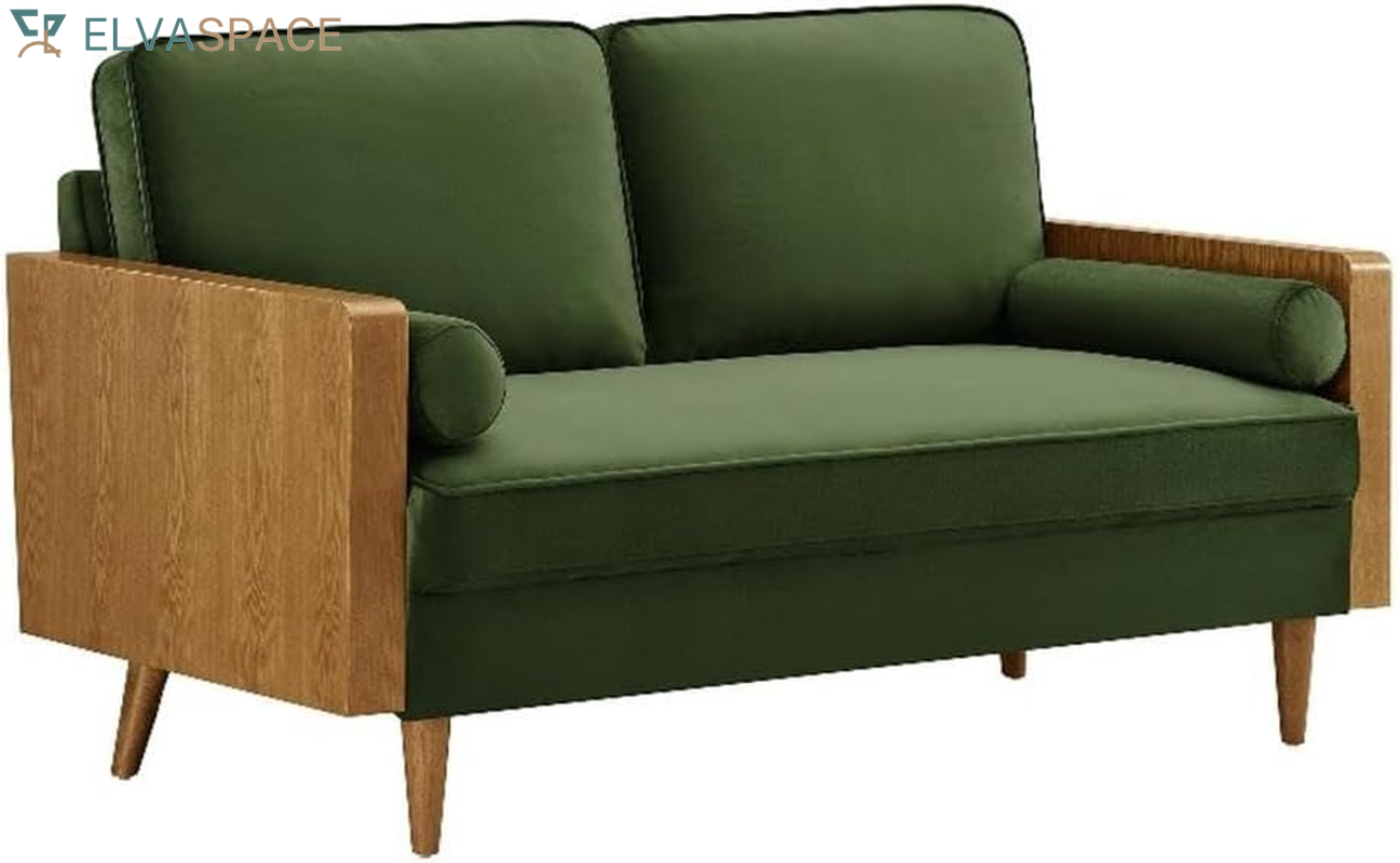 Kellan 72 Inch Velvet Sofa in Walnut Moss Green